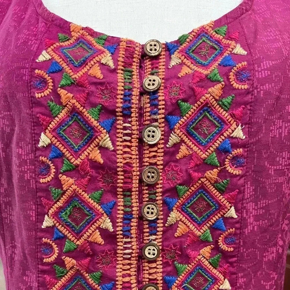 The Territory Ahead Sleeveless Pink Embroidered Cotton and Silk Dress Size 8 - Picture 3 of 7